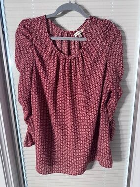 Max Studio Burgundy Floral Scoop-Neck Long Sleeve Top